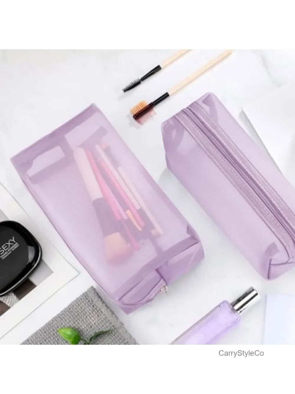 6 Pack Mesh Zipper Travel Organizer Bags Nylon Cosmetic Pouch Makeup Case